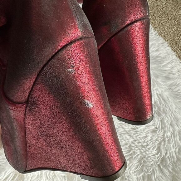 Nanette Lepore Sparkly Knee High Boots Wedge Red Womens Size 9 B FLAWED - Picture 10 of 14